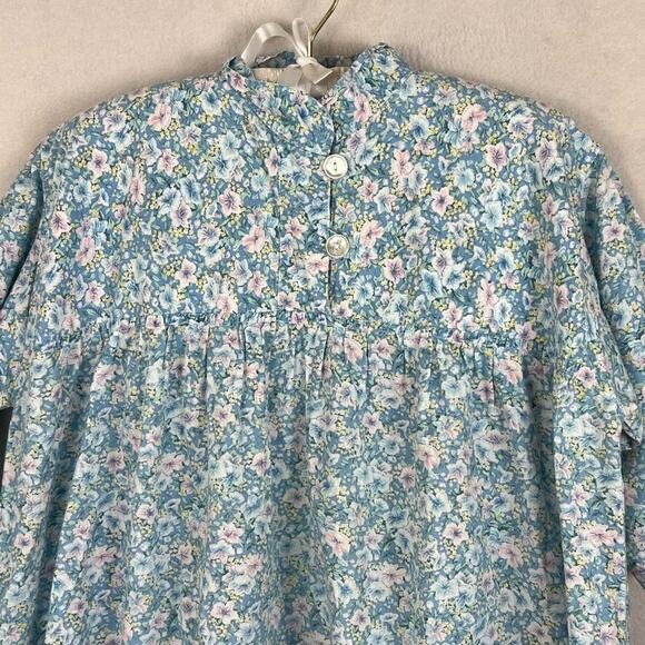 Women's House Dress Handmade Blue Floral Short Sleeve Midi Cottage Prairie - Picture 3 of 6